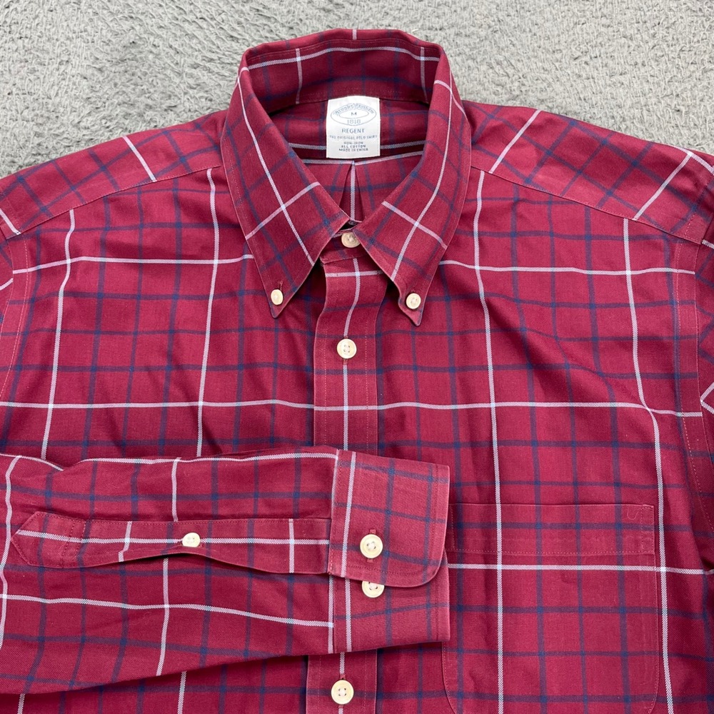 Brooks Brothers Regent Fit Plaid Button Down Shirt Mens M Red Non Iron Cotton